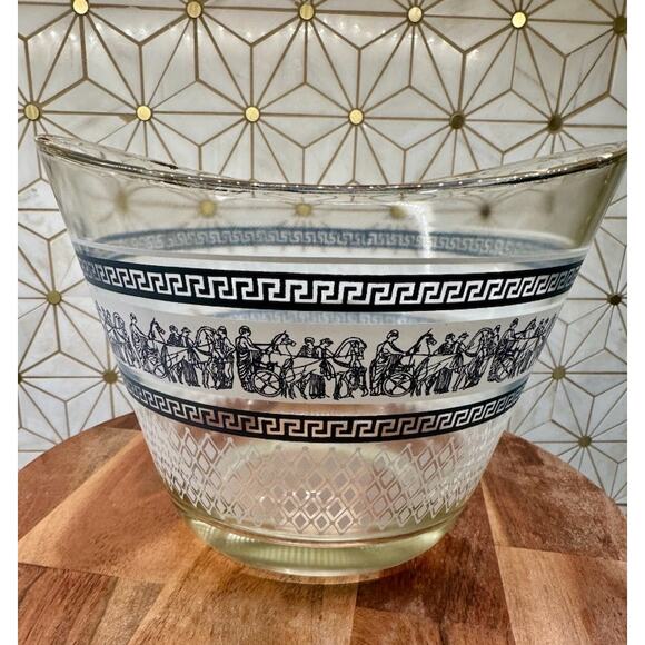 Vtge Jeannette Glass Wedgewood Blue Ice Bucket | Greco-Roman Motif | Gold Edging - Picture 1 of 3